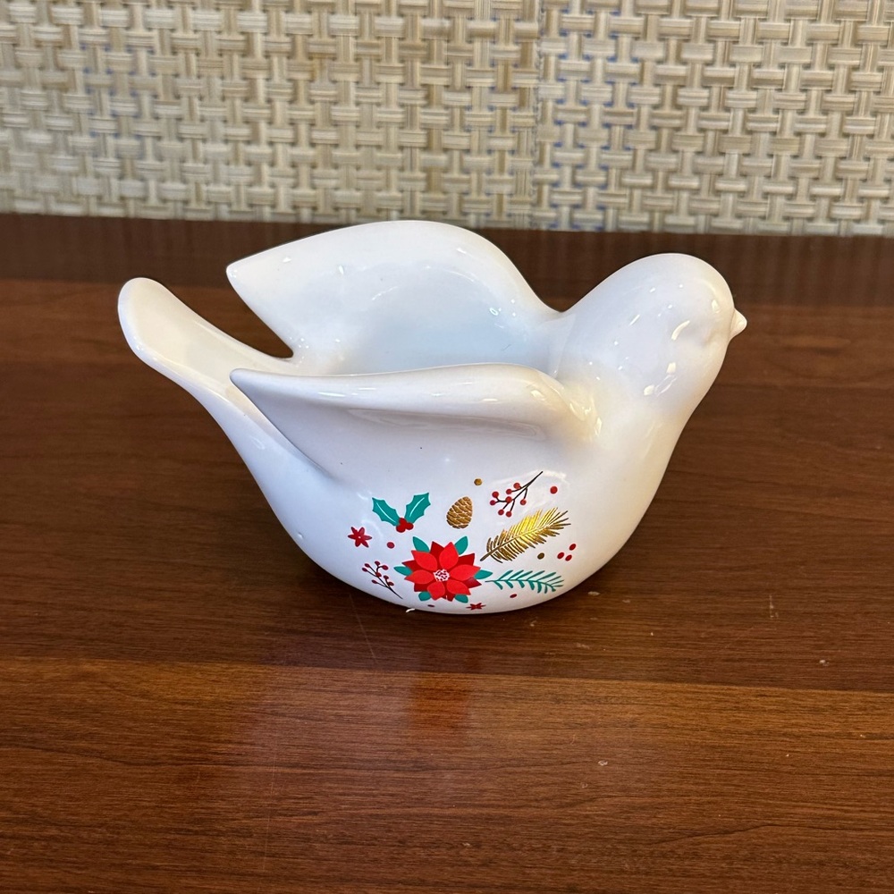 🎄🌟HP🌟Yankee Candle White Ceramic Peace Dove Poinsettia Tea Light Holder - Picture 6 of 9